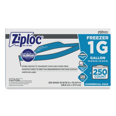 Ziploc Double Zipper Freezer Bags, 1gal, 2.7 mil, 10.56 x 10.75, Clear, PK250 682258